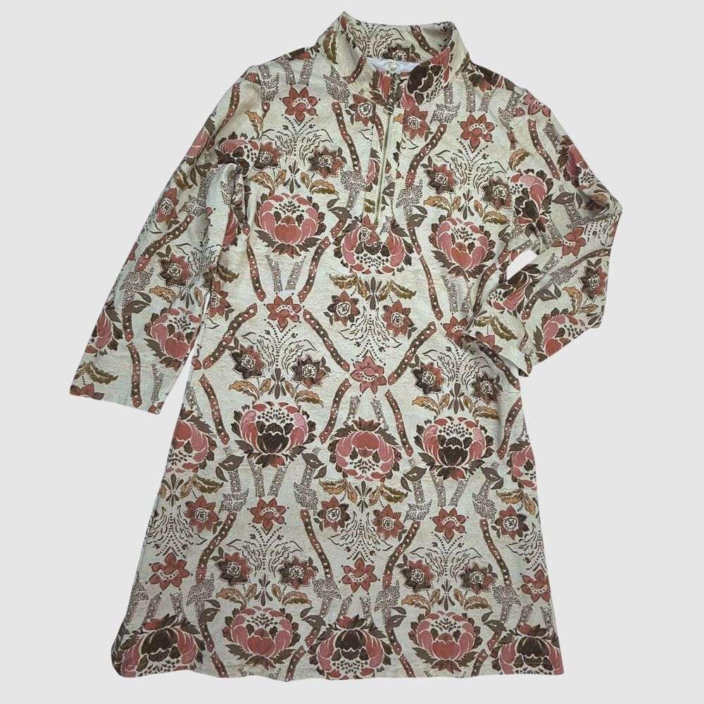 Spartina 449 Nora Half Zip Dress Women XL Mystic Moss Stencil Coral Peruvian